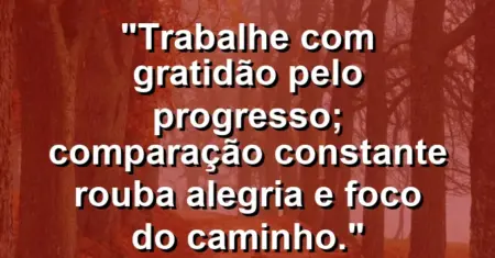 “Trabalhe com gratidão pelo progresso; comparação constante rouba alegria e foco do caminho.”