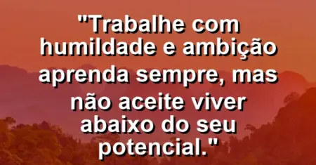 “Trabalhe com humildade e ambição: aprenda sempre, mas não aceite viver abaixo do seu potencial.”