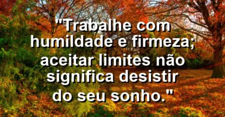 “Trabalhe com humildade e firmeza; aceitar limites não significa desistir do seu sonho.”
