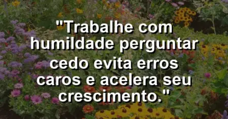 “Trabalhe com humildade: perguntar cedo evita erros caros e acelera seu crescimento.”