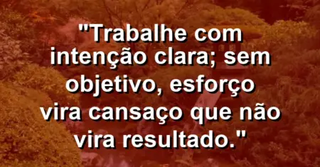 “Trabalhe com intenção clara; sem objetivo, esforço vira cansaço que não vira resultado.”