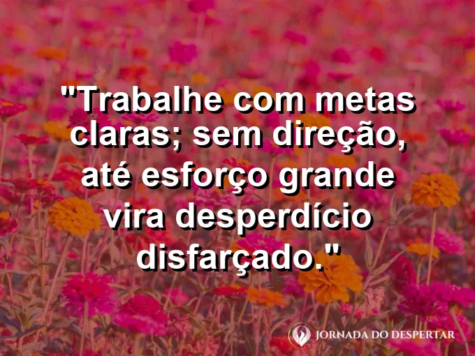 Imagem com a frase motivacional sobre trabalho: Trabalhe com metas claras; sem direção, até esforço grande vira desperdício disfarçado.