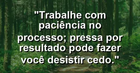 “Trabalhe com paciência no processo; pressa por resultado pode fazer você desistir cedo.”