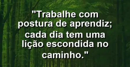 “Trabalhe com postura de aprendiz; cada dia tem uma lição escondida no caminho.”