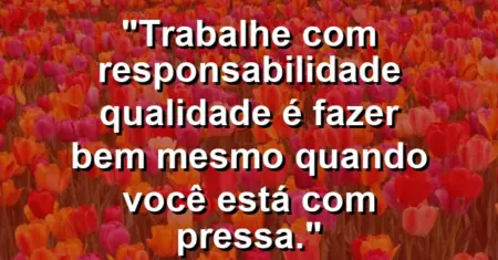 “Trabalhe com responsabilidade: qualidade é fazer bem mesmo quando você está com pressa.”