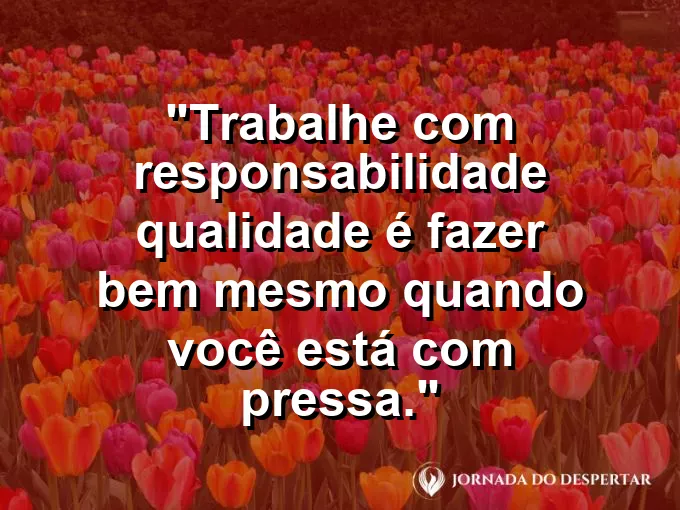 Imagem com a frase motivacional sobre trabalho: Trabalhe com responsabilidade: qualidade é fazer bem mesmo quando você está com pressa.