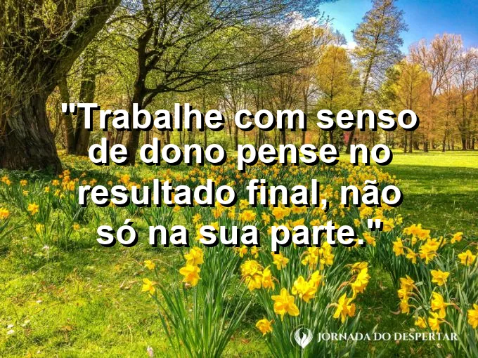 Imagem com a frase motivacional sobre trabalho: Trabalhe com senso de dono: pense no resultado final, não só na sua parte.