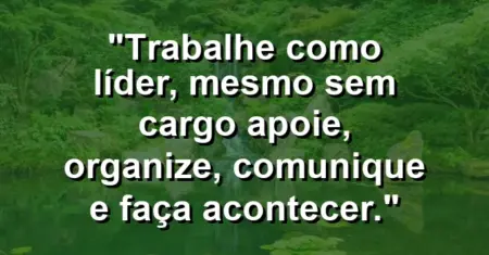 “Trabalhe como líder, mesmo sem cargo: apoie, organize, comunique e faça acontecer.”
