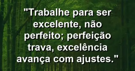 “Trabalhe para ser excelente, não perfeito; perfeição trava, excelência avança com ajustes.”