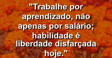 “Trabalhe por aprendizado, não apenas por salário; habilidade é liberdade disfarçada hoje.”