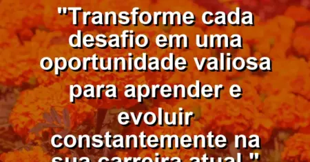“Transforme cada desafio em uma oportunidade valiosa para aprender e evoluir constantemente na sua carreira atual.”