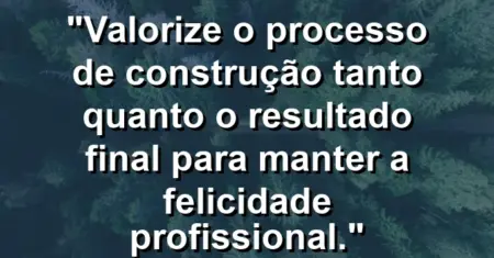 “Valorize o processo de construção tanto quanto o resultado final para manter a felicidade profissional.”