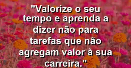 “Valorize o seu tempo e aprenda a dizer não para tarefas que não agregam valor à sua carreira.”