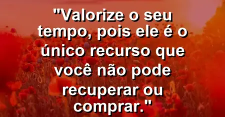 “Valorize o seu tempo, pois ele é o único recurso que você não pode recuperar ou comprar.”