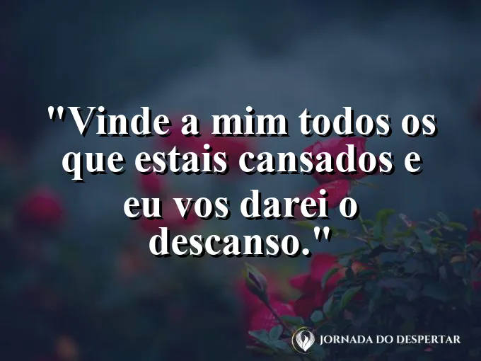 Cadeira de balanço em uma varanda tranquila com frase de Jesus sobre descanso.