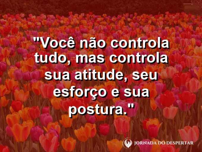 Imagem com a frase motivacional sobre trabalho: Você não controla tudo, mas controla sua atitude, seu esforço e sua postura.
