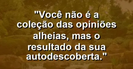Você não é a coleção das opiniões alheias, mas o resultado da sua autodescoberta.