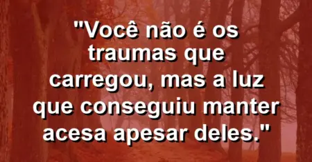 Você não é os traumas que carregou, mas a luz que conseguiu manter acesa apesar deles.