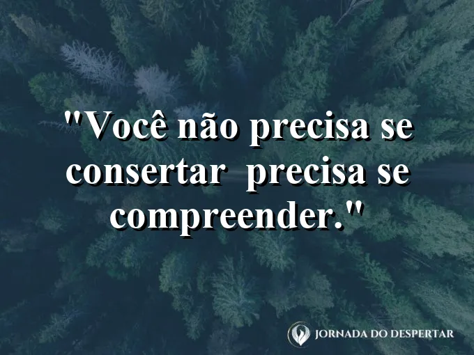 Frase sobre autoconhecimento e autoestima: Você não precisa se consertar — precisa se compreender.