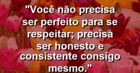 Você não precisa ser perfeito para se respeitar; precisa ser honesto e consistente consigo mesmo.