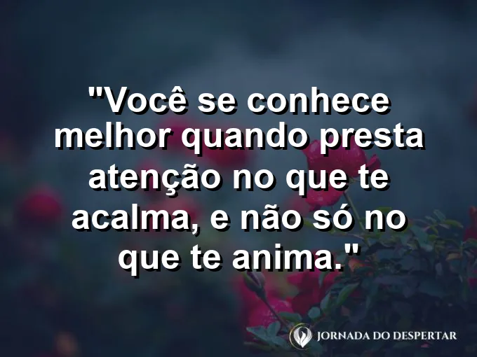 Frase sobre autoconhecimento e autoestima: Você se conhece melhor quando presta atenção no que te acalma, e não só no que te anima.