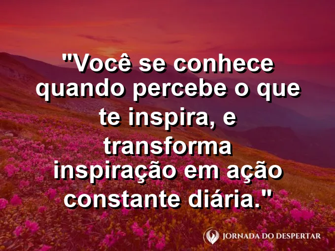 Frase sobre autoconhecimento e autoestima: Você se conhece quando percebe o que te inspira, e transforma inspiração em ação constante diária.