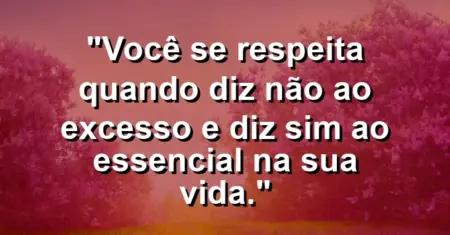 Você se respeita quando diz não ao excesso e diz sim ao essencial na sua vida.
