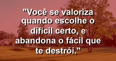 Você se valoriza quando escolhe o difícil certo, e abandona o fácil que te destrói.